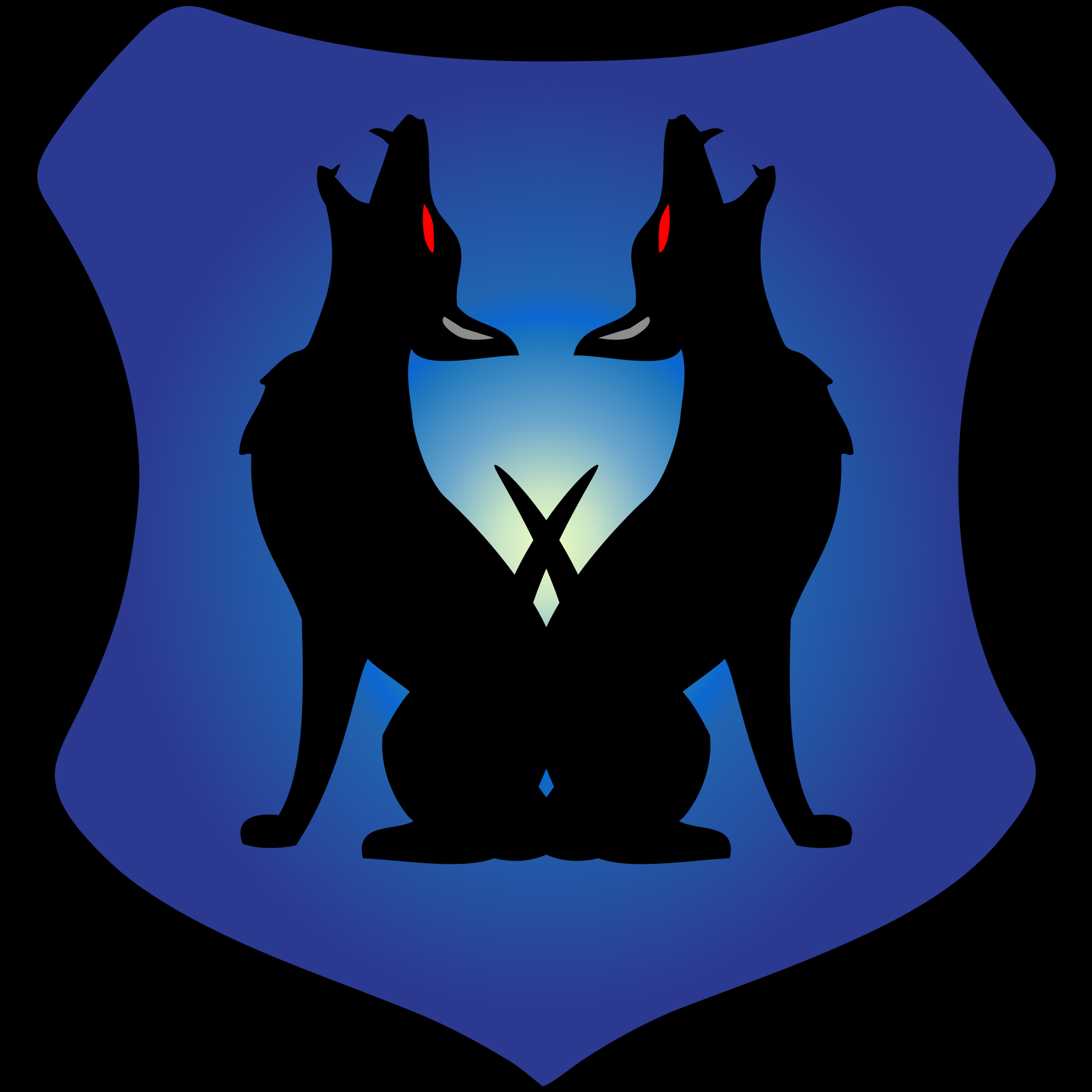 A blue shield with two dogs howling